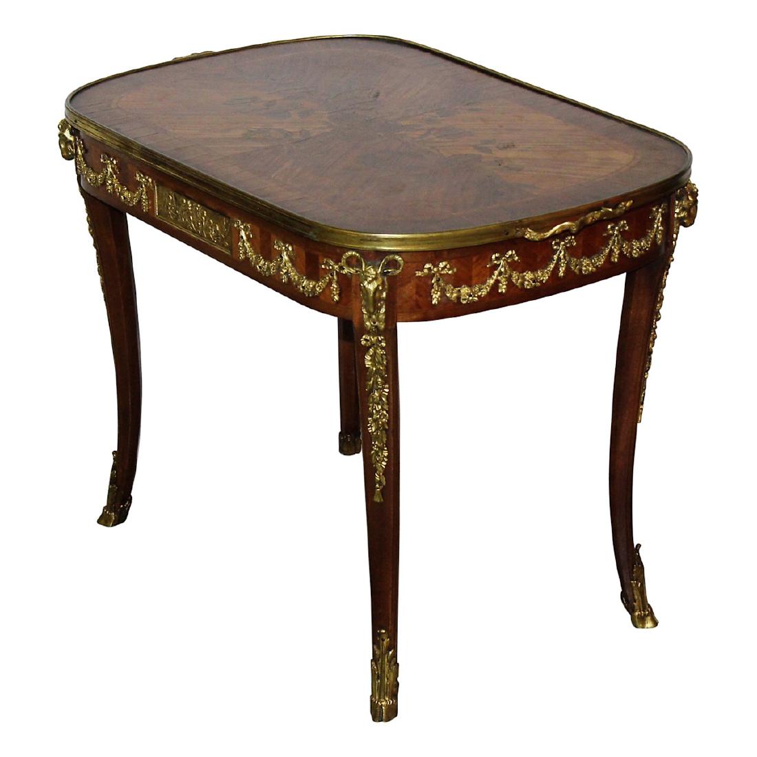 Ornate French Bronze Mounted Inlaid Tea Table (1 of 7)