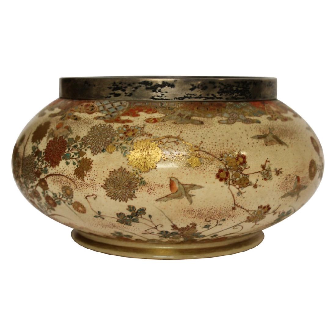 Porcelain Asian Planter with Hallmarked Silver Rim (1 of 8)