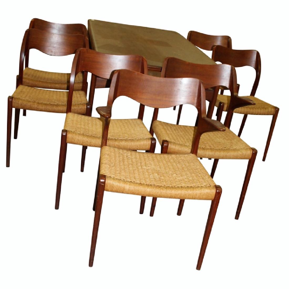 Danish Modern Dining Room Table & 7 chairs