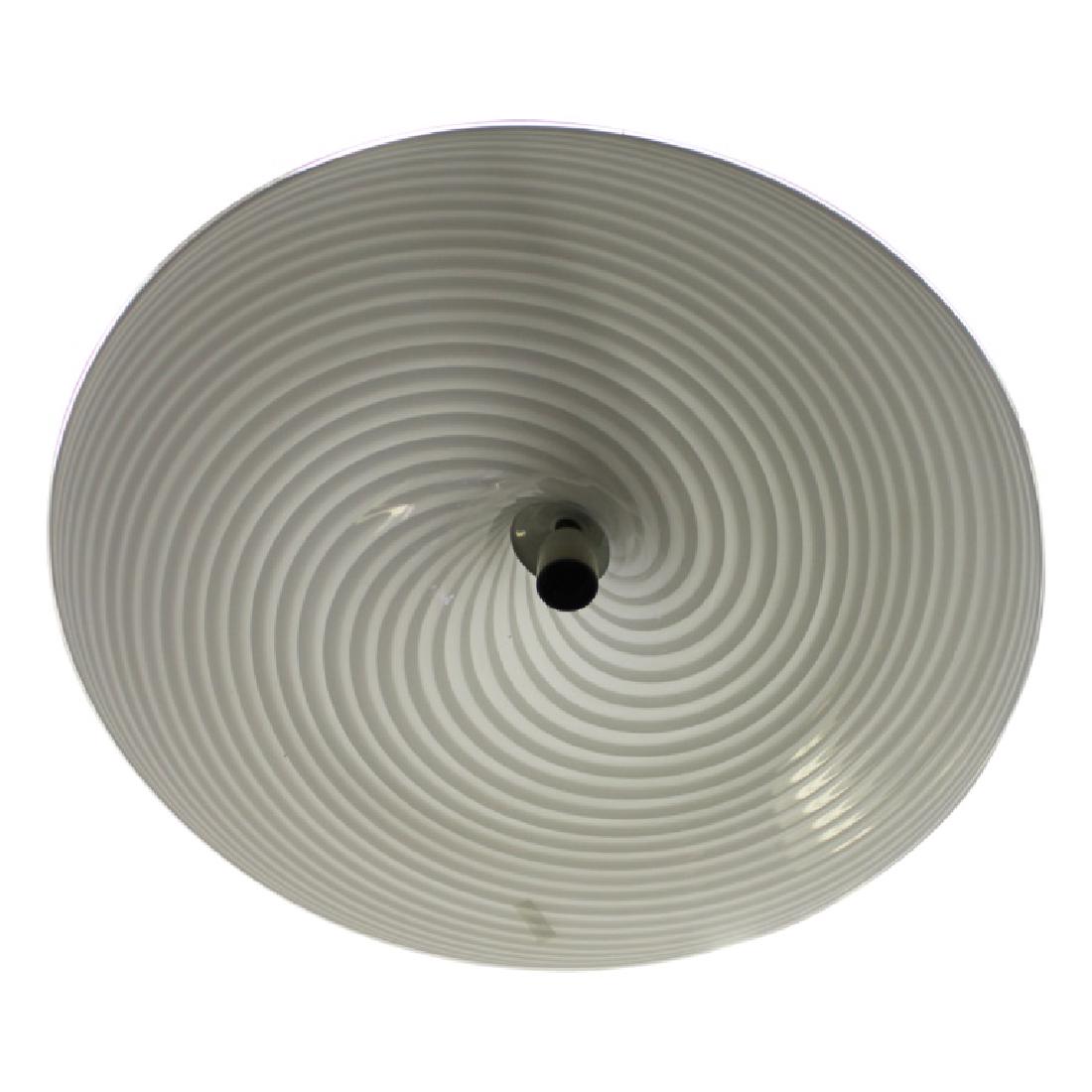 Murano Disk Chandelier: Modern Murano Glass Disk Chandelier. Hand blown disk pendant glass shade. Circa 1970s. Measures approximately 33.25" High and 24" in diameter. Very good condition.