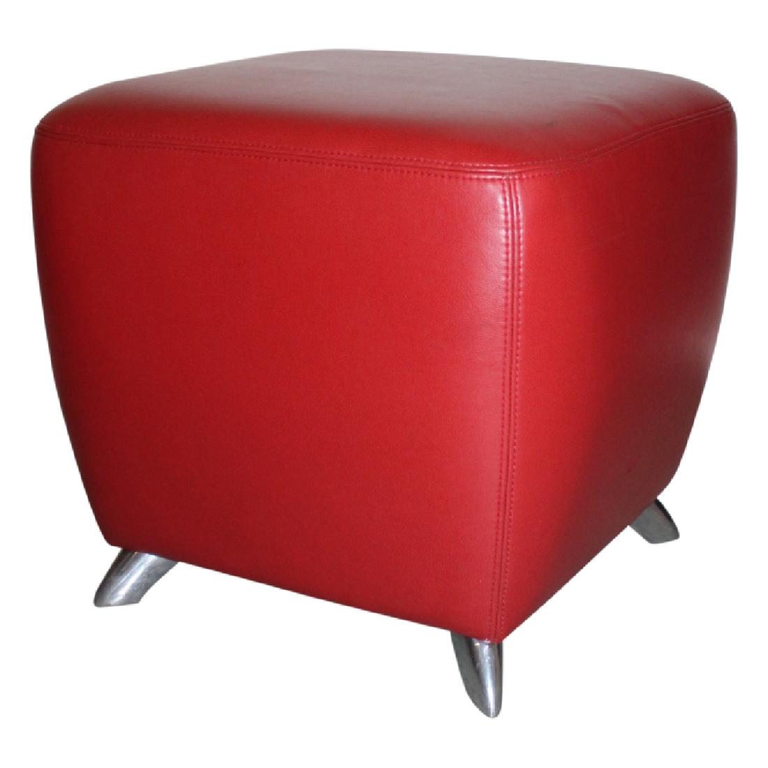 Dauphin Bobo Modern Stool: Modern "Bobo" stool by Dauphin. Model #B03160. Red leather upholstery with chrome feet. Tag on the side in tact and marked on the underside. Measures approximately 18" High and 18" Wide. Very good con