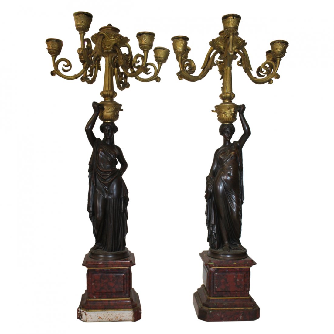 Pair of Bronze on Marble Figural Candelabras (1 of 7)