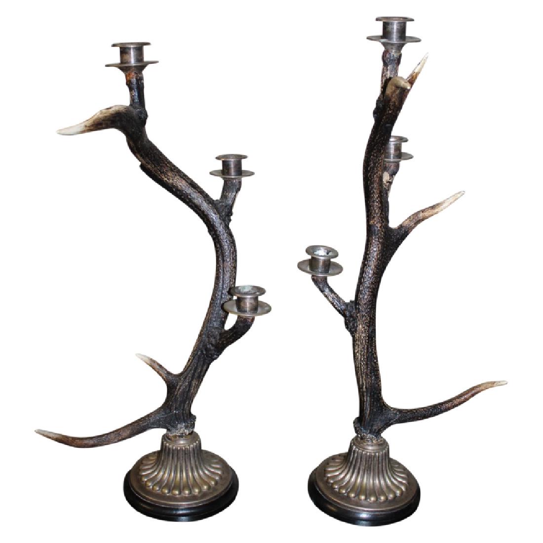 Pair of Antler Style Candlesticks w/ Silver Holders (1 of 2)