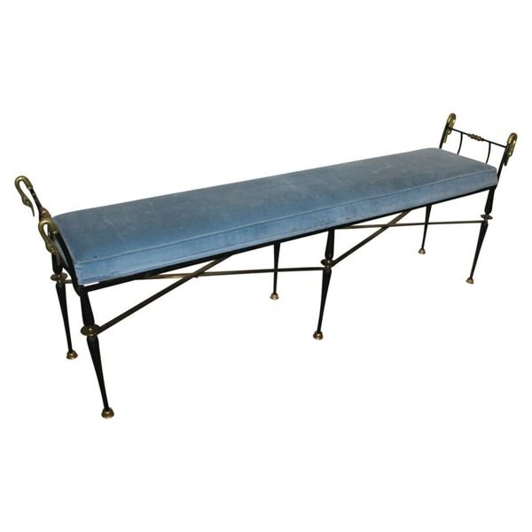 Hollywood Regency Brass & Iron Upholstered Bench (1 of 1)