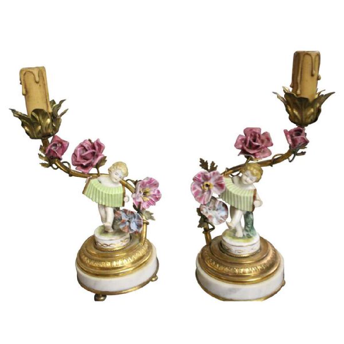 Pair of Porcelain Boudoir Cherub Lamps (1 of 1)