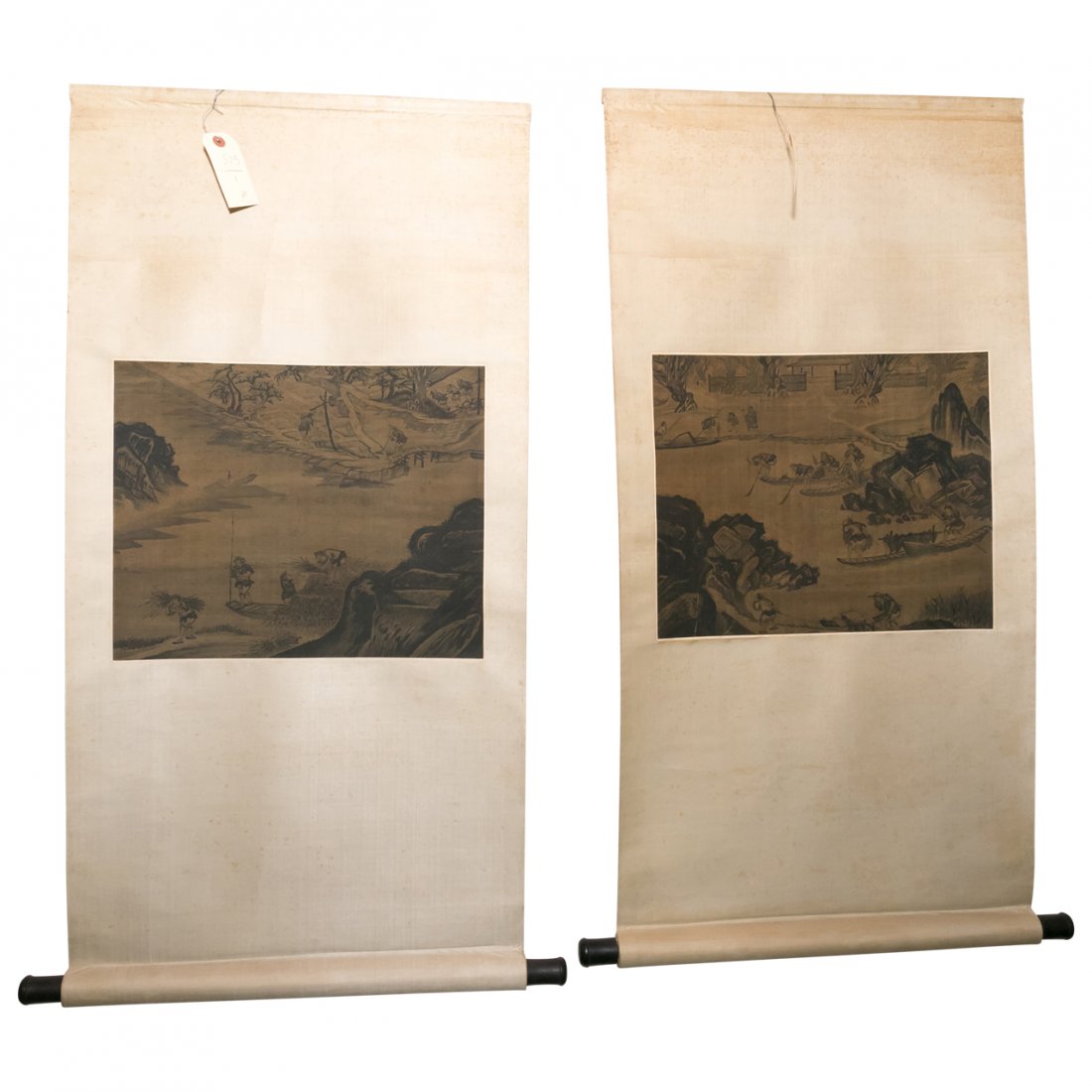 Pair of Antique Chinese or Korean Landscape Scrolls (1 of 1)