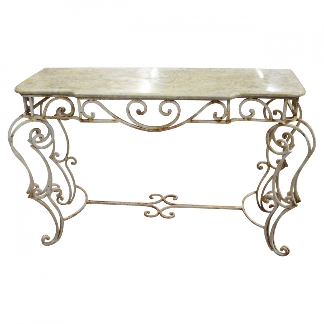 Serpentine Marble and Wrought Iron Credenza: Serpentine Marble and Wrought Iron Credenza measuring W50 x H33 x D19