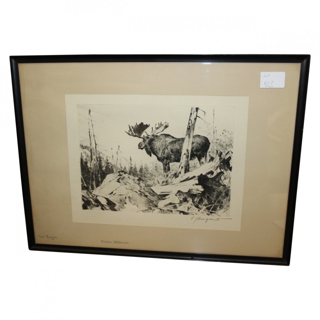 Carl Clemens Moritz Rungius (1869 - 1959): Carl Clemens Moritz Rungius (1869 - 1959) "Alaskin Wilderness" original dry point etching Framed 20 x 15 Sight 11 x 8 signed in pencilCarl Rungius is known for wildlife and landscape painting, illustr