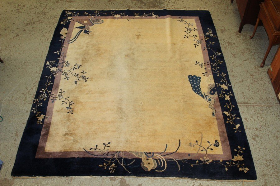 Antique Art Deco Chinese Rug: Antique Art Deco Chinese rug with Phoenix and flowers measuring 8’2” x 9’9”
