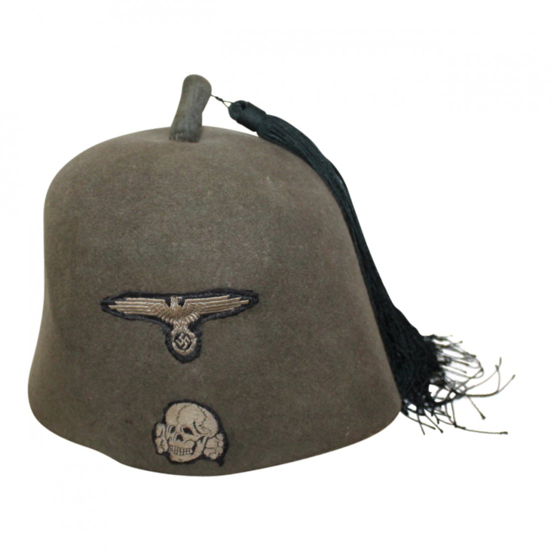 45th Infantry Division Waffen SS Fez: 45th Infantry Division Waffen SS Fez Handschar Cap Hat.waffen ss fez with off white BeVo woven eagle, swastika and skull insignia. These field gray waffen ss fez worn by Bosnian Muslims who were membe