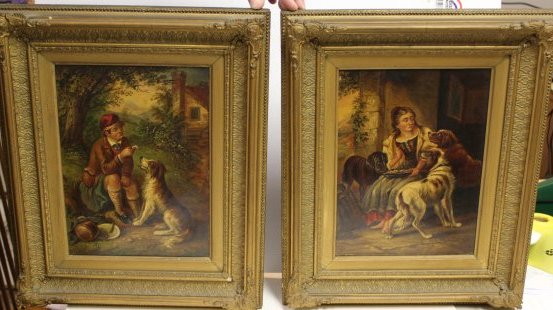 Pair Paintings of Dogs By Samuel Bagley (1845 - 1886): Pair Paintings of Dogs By Samuel Bagley (1845 - 1886) oil on canvas each measures Framed 15 x 18 Sight 8 x 12 inches