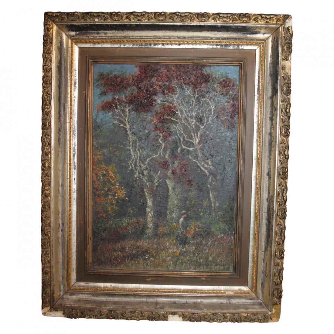 Oil Painting of a Forrest Signed Illegibly: Oil Painting of a Forrest Signed Illegibly Measuring: 21 inches x 26 inches