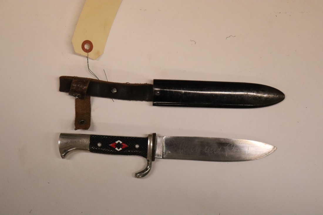 Hitler Youth Knife by Müller: Hitler Youth Knife by "RZM M7/32 Rob. Müller Sol.-Merscheid" measuring with scabbard 10”