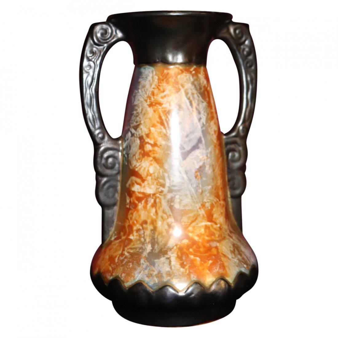 Zsolnay Style Vase with marbleized orange body and brow (1 of 4)
