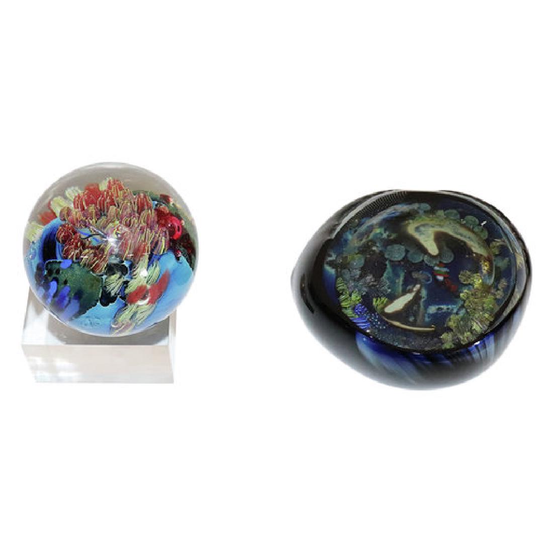 Two Josh Simpson Art Glass Paperweight's: Two Josh Simpson art glass paperweights signed measuring 4x5 inches, and 4x2 inches both in Excellent condition.