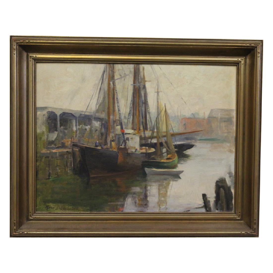 Allen Dean Cochran (1888 - 1971) Painting: Fine Allen Dean Cochran (1888 - 1971) oil Painting on canvas harbor scene framed 20 x 16 unframed 12 x 16. Allen Dean Cochran was active / lived in New York, Ohio. Allen Cochran is known for
