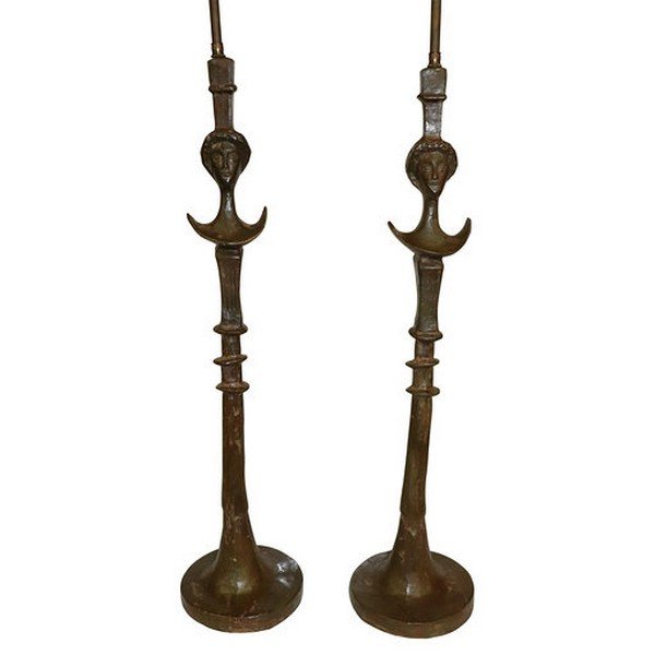 Pair of Bronze Lamps in the Manner of Giacometti (1 of 8)