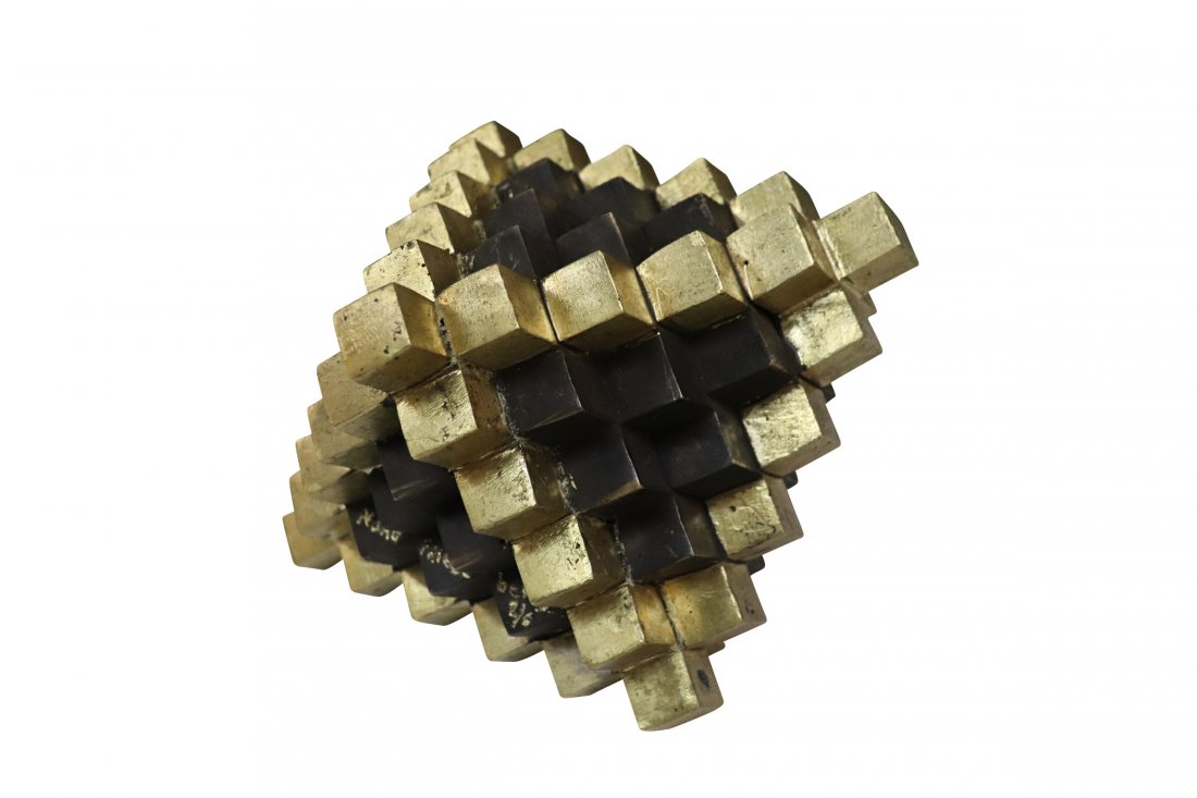 PEDRO FRIEDEBERG BRONZE CUBE SIGNED: Bronze painted cube signed Pedro Friedeberg (born 1936) Pedro Friedeberg is active/lives in New York, Texas / Mexico, Italy. Measuring 8 x 7 x7 inches. Fine condition. Pedro Friedeberg is known for ab