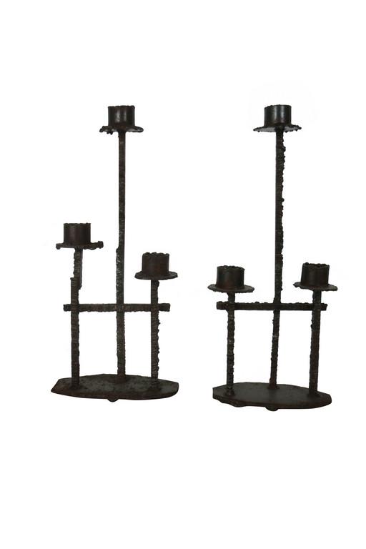 PAIR IRON CANDLESTICKS MANNER OF PAUL EVANS (1 of 5)
