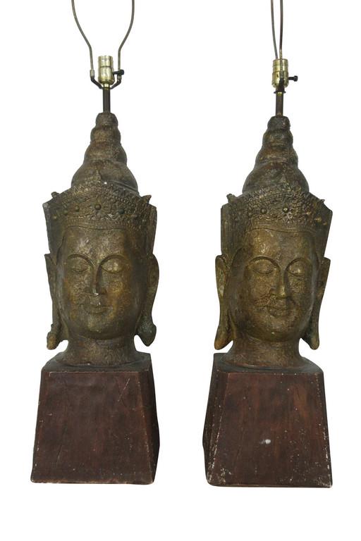 PAIR OF MCM LARGE BUDDAH HEAD LAMPS (1 of 7)