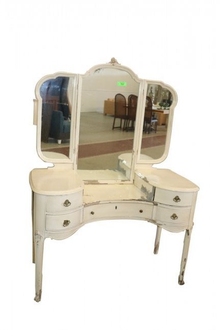 VINTAGE FRENCH CHIPPY VANITY WITH FOLDING MIRROR (1 of 2)