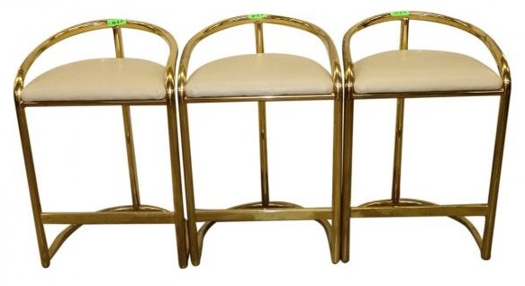 SET OF 3 MODERN GOLD ANODIZED METAL STOOLS (1 of 3)