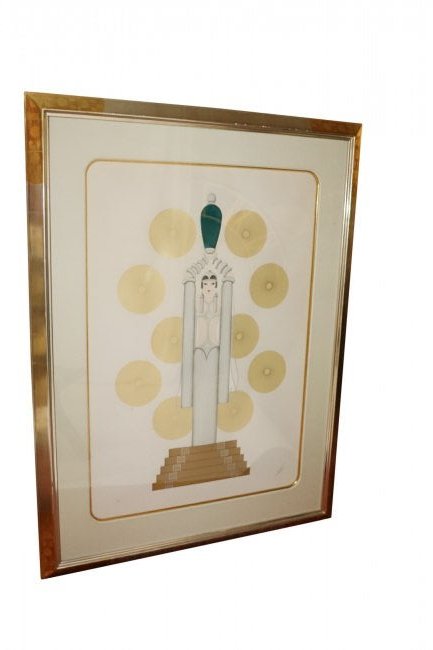 ERTE SERIGRAPH THE EMERALD VASE: Large Erte serigraph title "The Emerald Vase" measuring framed 51 inches by 38 inches and the print sight measuring 27 by 39 inches. Fine condition in a fabulous frame. Pencil Signed Limited Edition.