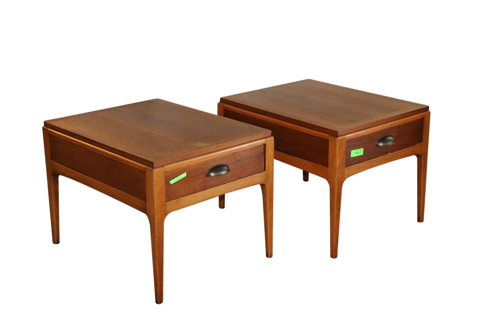 1960's PAIR OF LANE ALTAVISTA MCM END TABLES: Pair of Lane Altavista end tables circa 1960's. Each End Tables measure 20 inches high x 21.5 inches wide x 27" deep. Tops need refinishing.