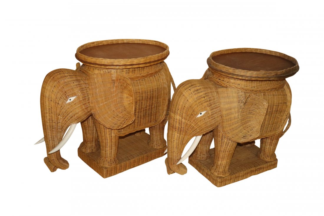 Pair of Vintage Elephant Rattan Side Tables (1 of 2)