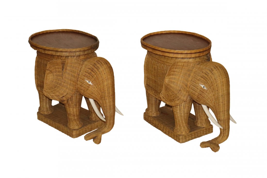 Pair of Vintage Elephant Rattan Side Tables (1 of 2)
