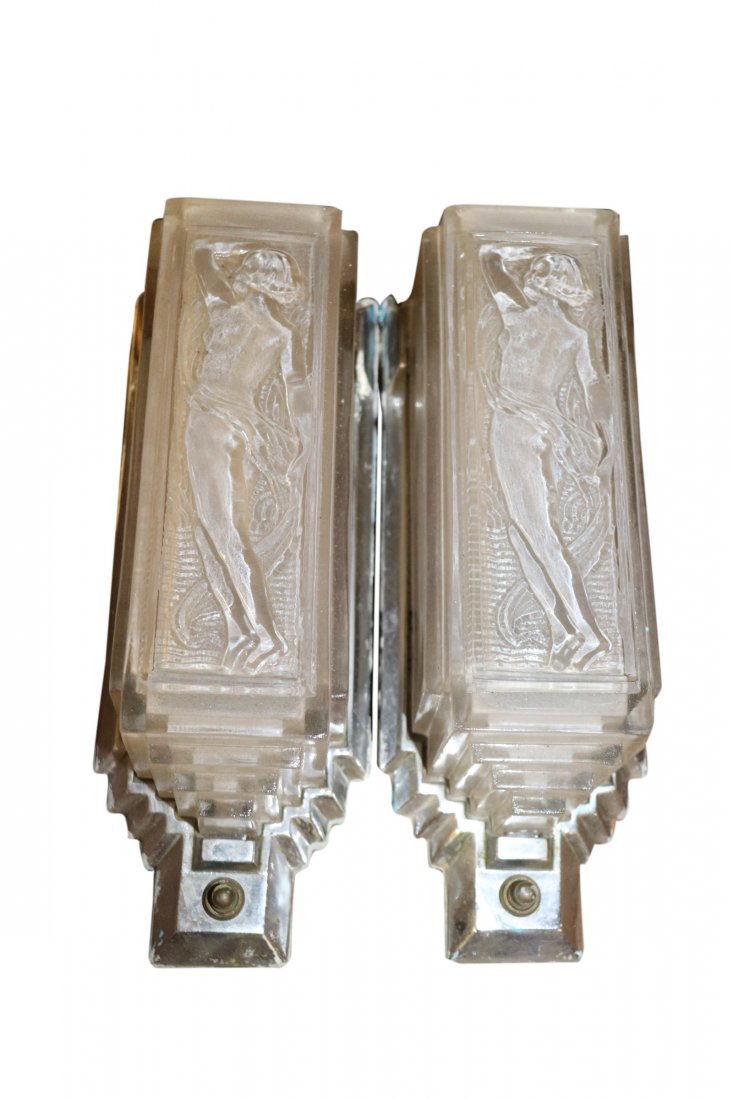 Pair of Art Deco Chrome & Frosted Glass Wall Sconces (1 of 2)