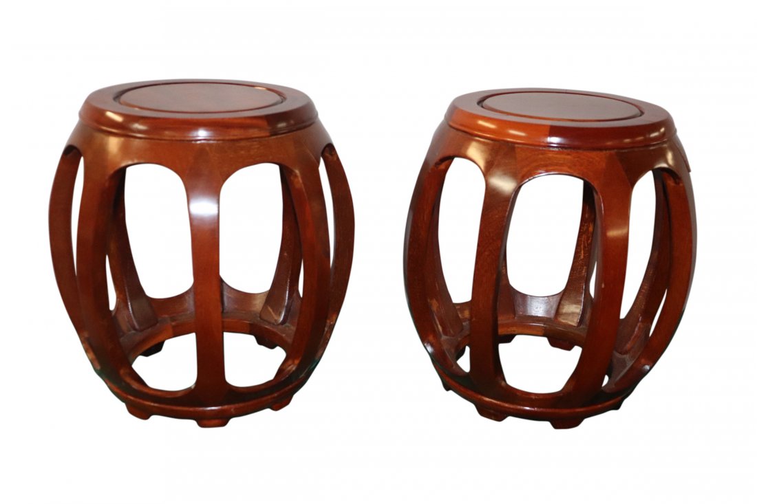 2 Chinese Melon Form Wood Garden Seats Nov 16, 2020 Dutch Auction