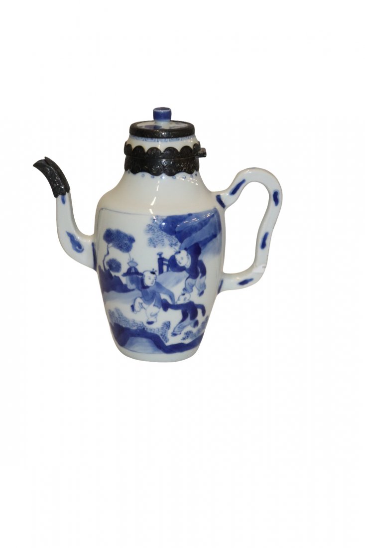 Chinese Antique Silver Mounted Blue And White Teapot (1 of 13)