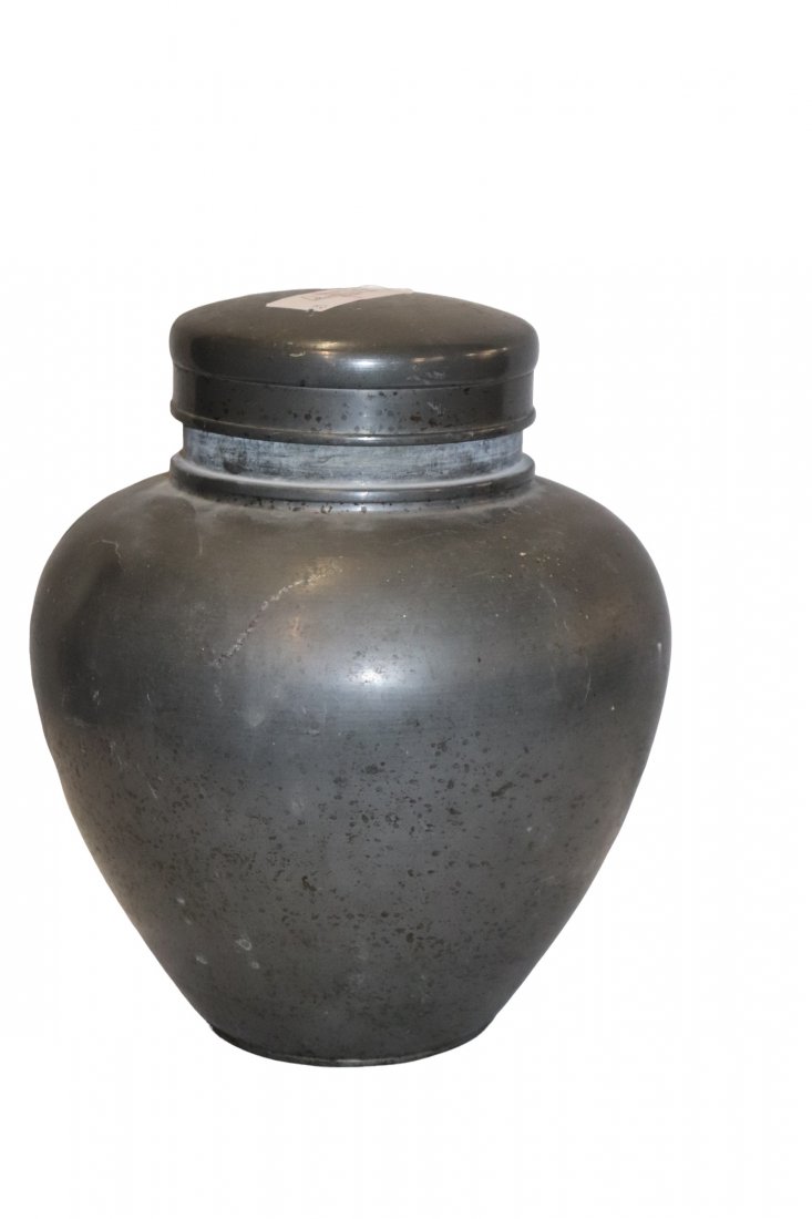 Chinese Pewter Covered Vase Signed (1 of 4)
