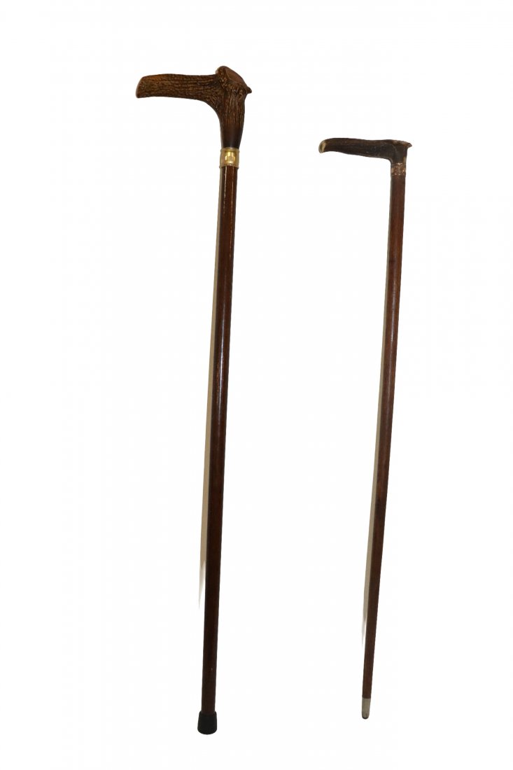 2 Vintage Wood Walking Canes with Wood Carved Handles (1 of 5)