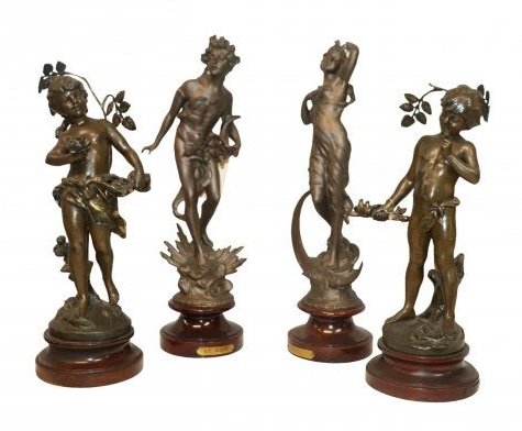 Collection of 4 Metal Statues on Wood Bases: Nice collection of 4 metal statues all on wood bases. 14 1/2 x 4 inches and 16x4 inches. All 4 are in good condition.Please refer to photos for more details