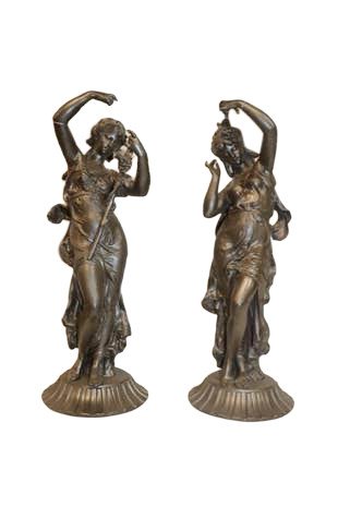 2 Tall Metal Statues of Women Holding Grape Vine (1 of 7)