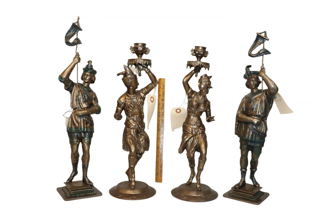 Collection of 4  Gold & Green Finished Metal Statues (1 of 9)