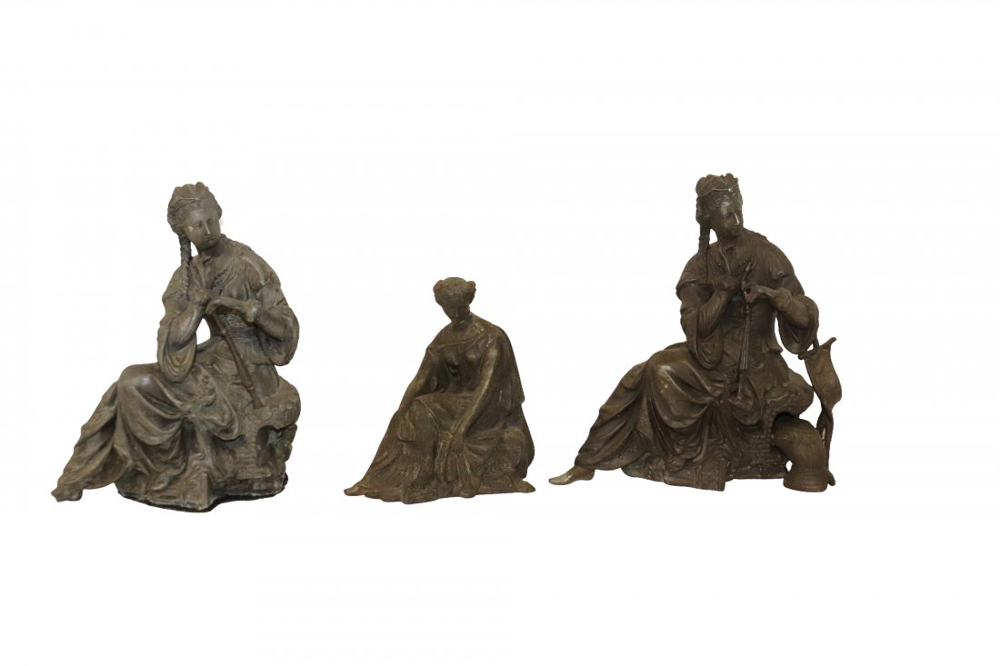 Lot of 3 Metal Statutes Various Poses: Nice collection of 3 metal statues in various poses. Overall in good condition. 9x4 inches, 6x3 inches, and 9x3 inches. Please refer to photos for details