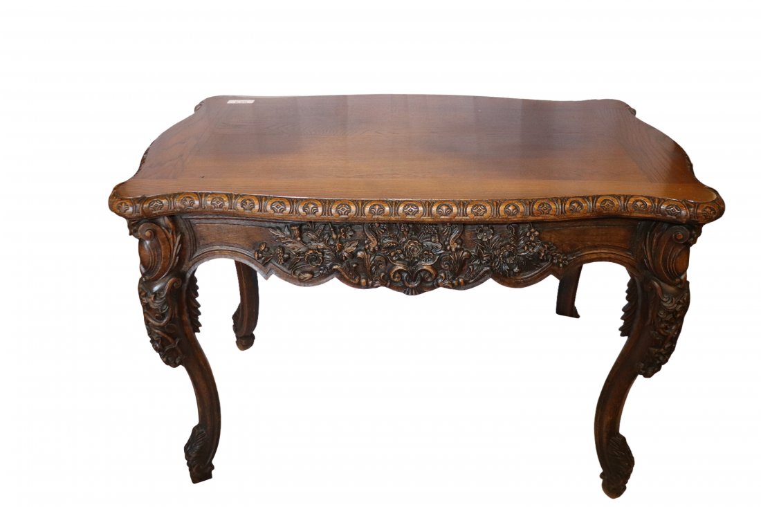 Great Carved Library Table Signed Picart (1 of 8)