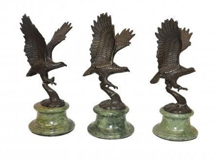 3 Bronze Eagle Statues on Marble Bases (1 of 4)