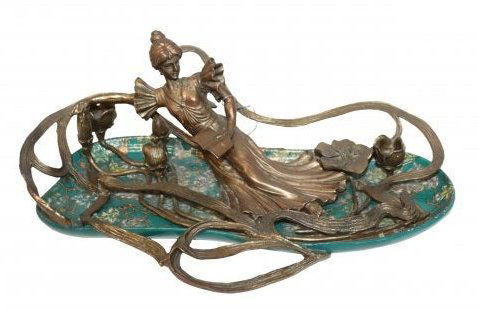 Antique Art Nouveau Figural Lady Brass Statue (1 of 4)