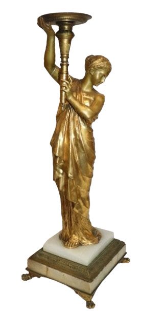 Gilded Metal Statue Women Holding Torch (1 of 5)