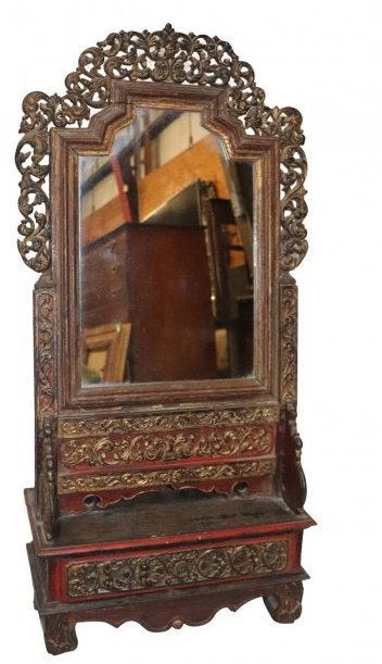 Antique Chinese  Carved Wood Dresser Mirror (1 of 5)