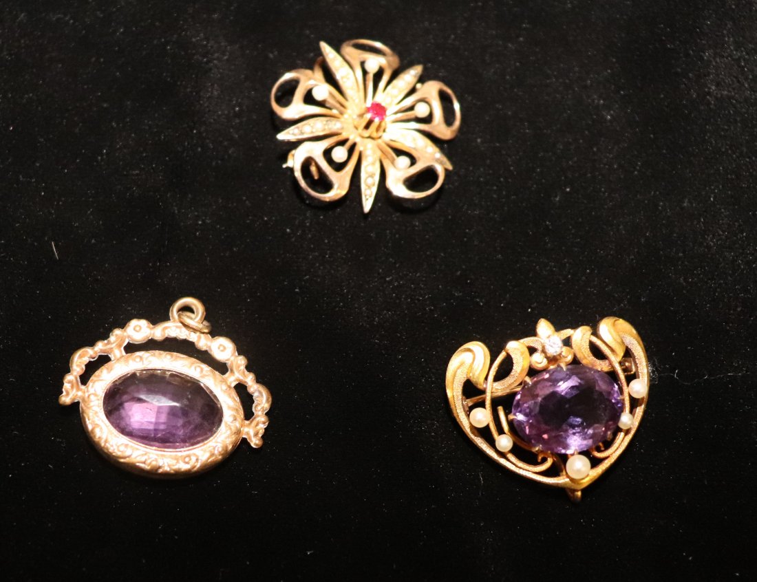 14k &  Gold Plated Amethyst  Pendant Pins (1 of 4)