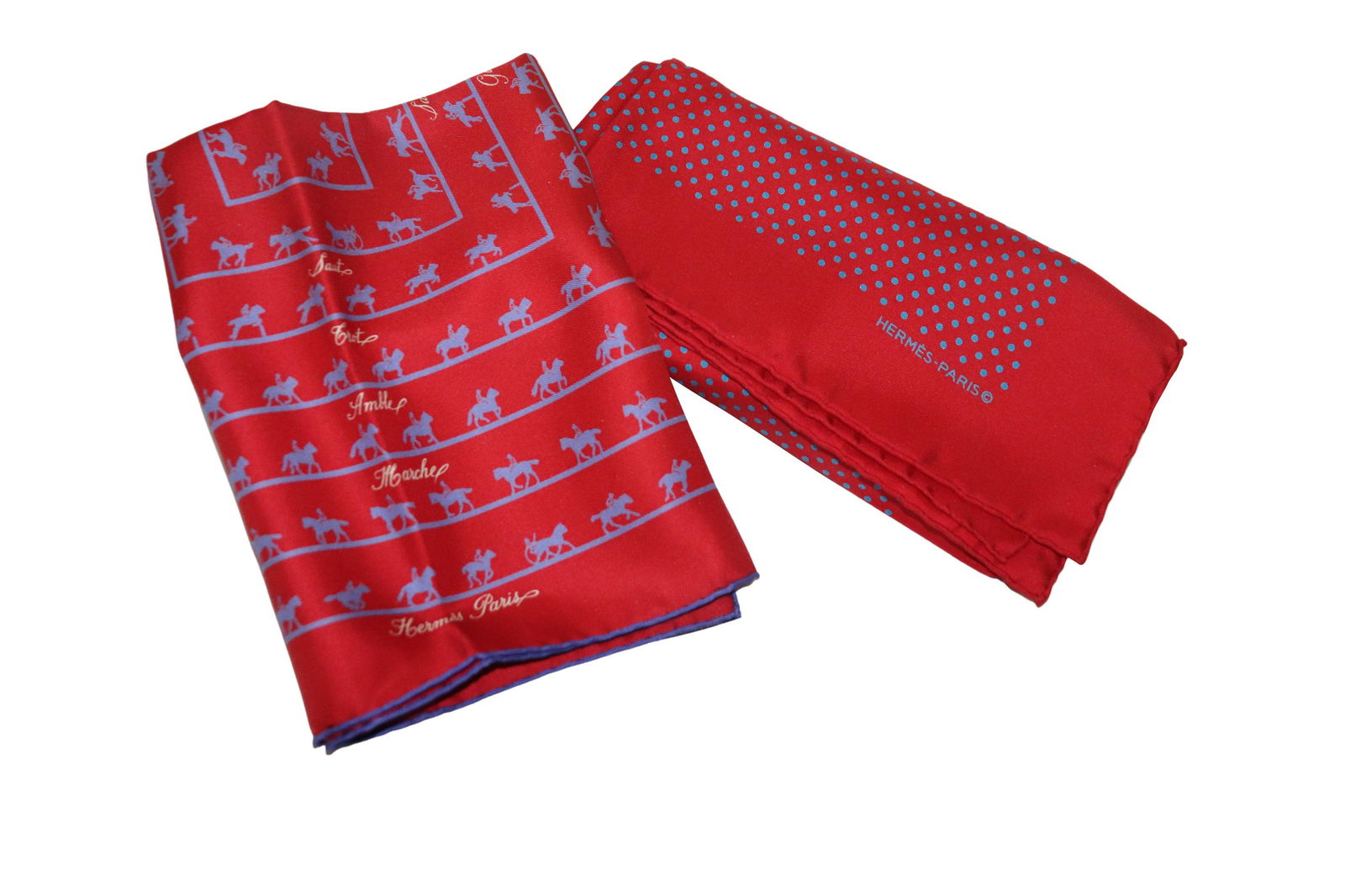 2 Rich Red Authentic Hermes Pocket Squares (1 of 7)