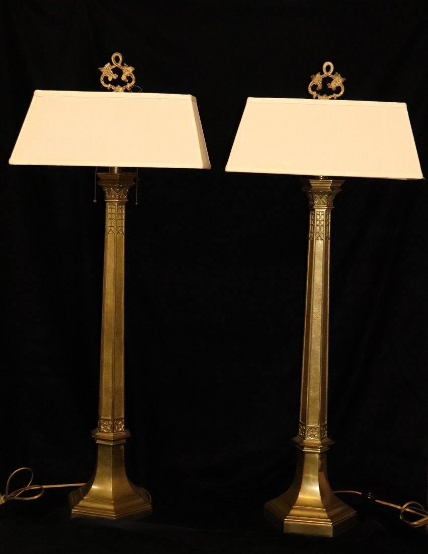 Pair of Tall Brass Gothic Style Vintage Lamps (1 of 6)
