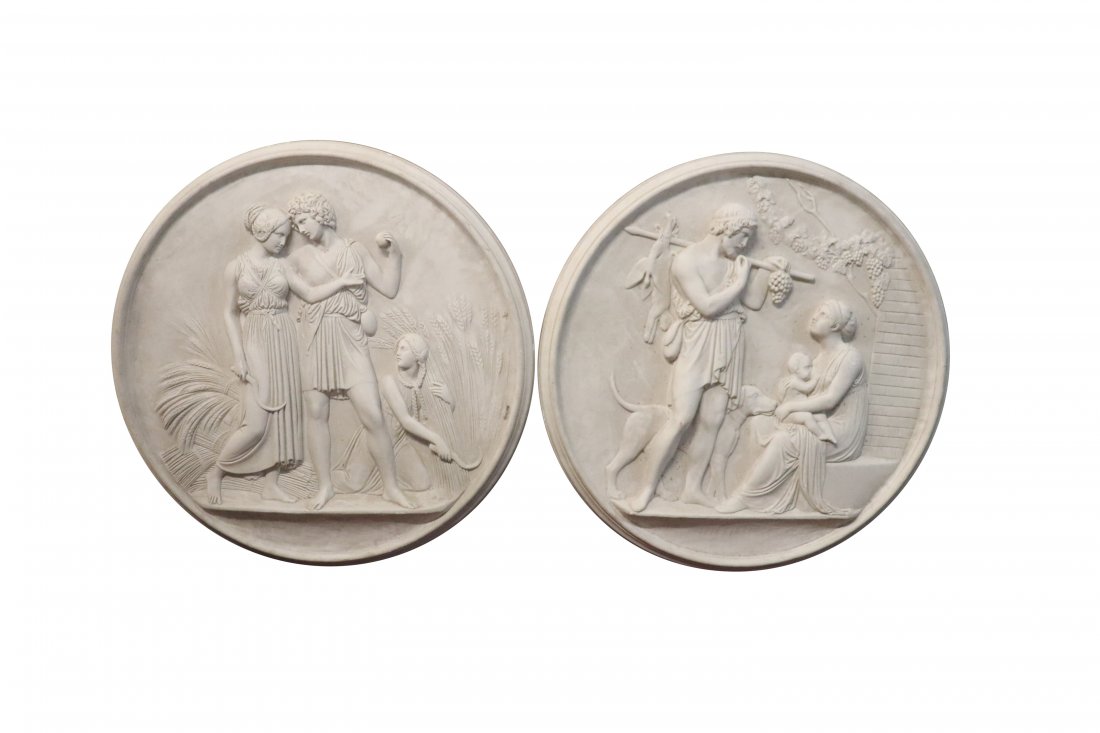 Pair White Composition Mold Relief 30 Inch Wall Plaques (1 of 4)