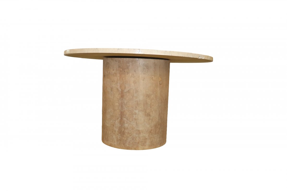 MCM table with Travertine top & Olive Wood Wrapped Base (1 of 5)