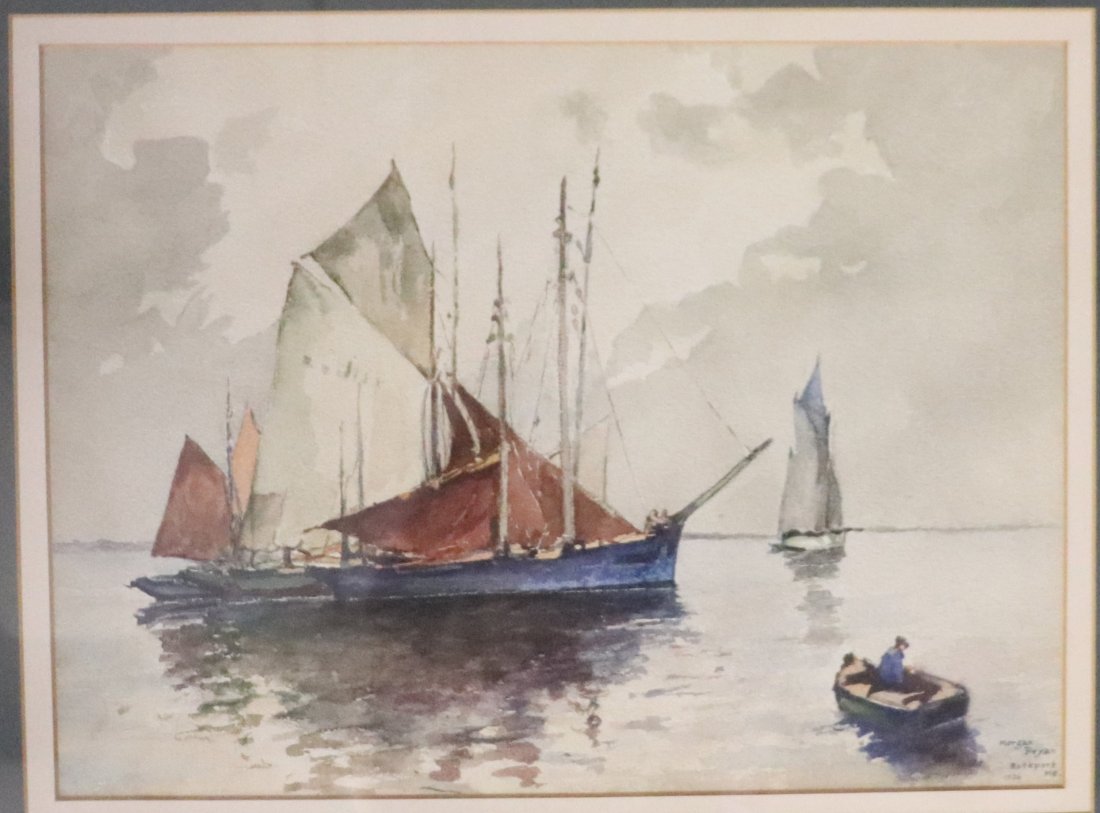 Morgan Bryan 1936 Watercolor Sail Boats: Signed Watercolor By Morgan Bryan Dimensions : 23 inches wide x 19 1/2 inches high. Art Measures 14 1/2 inches wide x 10 1/2 inches high. Overall Good Condition . Please review all photos posted for t